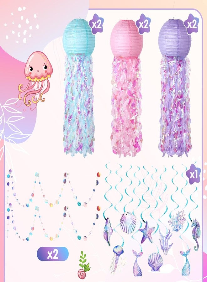 Otuuz 18 Pcs Mermaid Party Decorations Jellyfish Paper Lanterns Hanging Mermaid Garland Under The Sea Ocean Theme Party Supplies for Baby Shower Birthday Classroom Decoration - Image 4